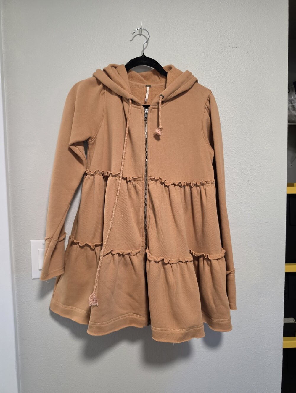 EUC Women's Free People Trapeze Hoodie Oversized Tiered Orange Size Small
